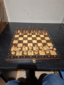 Wooden Magnetic Travel Chess Set 10.5" Chess Board Foldable Vintage (P5) - Picture 1 of 19
