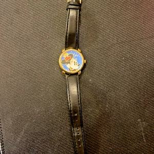 Reloj Mickey Mouse JAZ Seiko Disney Correa Negra Cara Azul Bisel Dorado Batería Nueva - Imagen 1 de 7