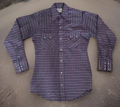 Vintage 70s Dee Cee Brand Western Sawtooth Pearl Snap Shirt Red Plaid Mens Small - Image 1 of 3