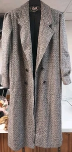 NYG Damen langer Woll Tweed Trenchcoat grau Knopfleiste Jacke hergestellt in den USA - Bild 1 von 13