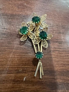 Vintage Blumenstrauß goldfarben Floral Blatt Pin - Bild 1 von 3