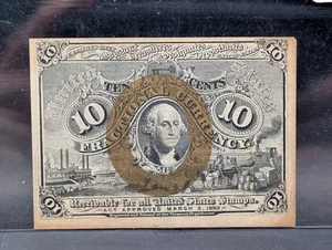 ๐ฅ 1863 GEORGE WASHINGTON 10 CENT FRACTIONAL CURRENCY GOLD RIM RARE XF/AU ๐ฅ - Picture 1 of 6