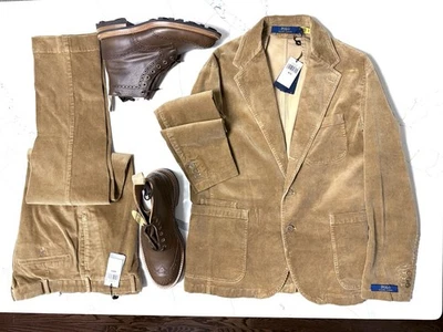 Traje de Pana Polo Ralph Lauren - Chaqueta 42R, Pantalones 36x31, Ajuste Clásico TAN Foto 1 de 4