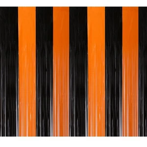 Halloween Foil Fringe Curtains, Black Orange Fringe Curtains for Halloween Pu... - Bild 1 von 8