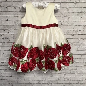 American Princess 24M Floral Ivory Red Rose Toddler Dress Lined Ribbon - Picture 1 of 16