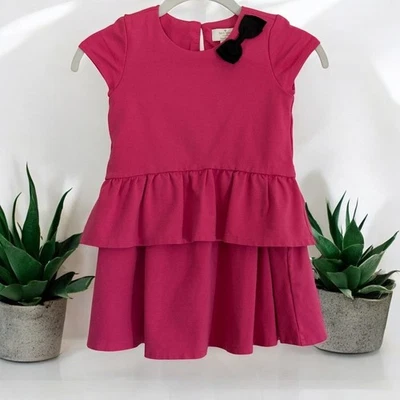 Kate Spade Dress Girl's Hot Pink Layered Ruffle Skirt Bow Short Sleeve 5Y - Image 1 of 4