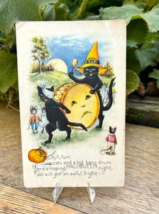 Vintage 1900's Halloween Postcard ~G. Whitney Black ~ Cats Playing Bass Drum - Picture 1 of 2