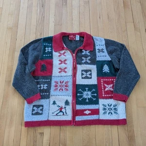 Northcrest Storybook Cardigan Sweater Size 2X Gray Cottage Button Up Holiday - Picture 1 of 9