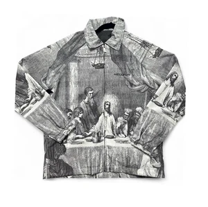 “Last Supper” Grey streetwear jacket unique print Jesus Jacket hellpur size S - Picture 1 of 9