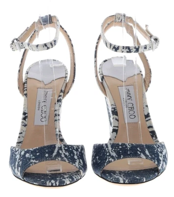 Sandalias Jimmy Choo Miranda de mezclilla blanqueada con correa al tobillo talla 9,5 B precio de venta sugerido por el fabricante 850 USD nuevas sin caja Foto 1 de 4