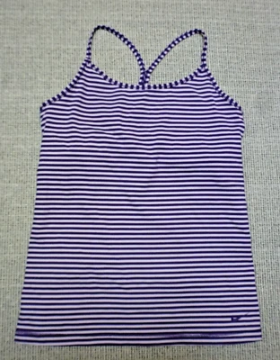 Nike Dri-Fit Mujer Púrpura/Gris Rayas Estampado Corredor Espalda Sujetador Deportivo Top Talla L Foto 1 de 3