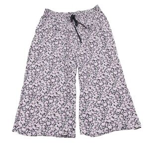 Simply Vera Women's Sz S Sleep Pants Pink Outline Floral Black Capri Lounge Pant
