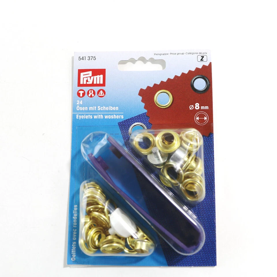 8mm Prym Metall Ösen und Scheiben für Taschen Rucksack Hosen Segeltuch Gold De - Bild 1 von 1