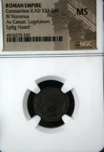 Constantine II , AD 316-337. Æ Follis .Lugdunum -Lyon Mint .NGC MS  Epfig Hoard - Picture 1 of 2