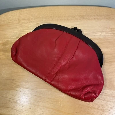 Винтажный 70-х 80-х красный кожаный клатч сумочка Kiss замок застежки Гонконг ретро - Изображение 1 из 4