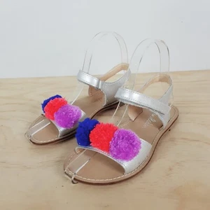 Mini Boden Girls Holiday Pom Pom Leather Sandals Shoes - As new Size EUR 32 - Picture 1 of 9
