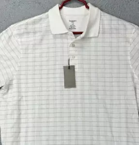 Haggar Shirt Adult Large White Plaid Casual Polo Short Sleeve Rugby Mens NEW - Picture 1 of 10