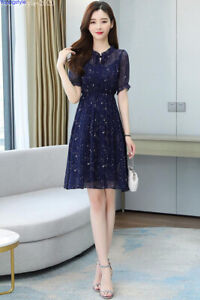 Korean Women Ruffle Star Empire Waist Pleated Casual Summer Party Cocktail Dress