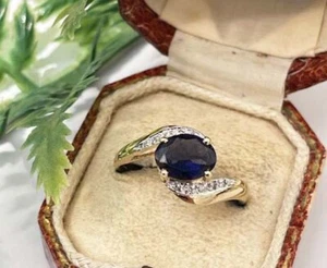 Second Hand (1999) 9ct Gold Sapphire & Diamond Cross Over Design Ring - Picture 1 of 8