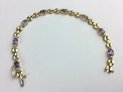 14ct 585 Yellow Gold Large Amethyst and Diamonds Bracelet Available Worldwide - Image 1 of 4