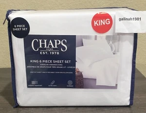 Juego de sábanas CHAPS by Ralph Lauren 6 piezas blancas KING con 4 fundas de almohada - Imagen 1 de 4