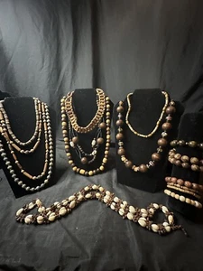 Vintage - Modern Mixed Jewelry Lot - “2”Brown Tribal Necklaces, Bracelets - Picture 1 of 6