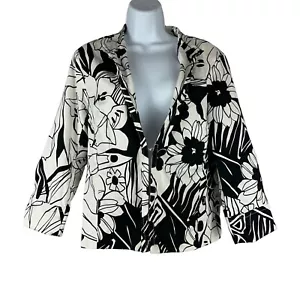 Erin London Women's Floral Black & White Blazer Jacket Size L - Picture 1 of 7