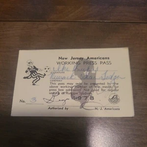 Nice 1978 New Jersey Americans Working Press Pass - Picture 1 of 2