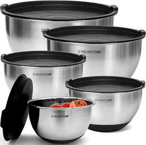 Premium Stainless Steel Mixing Bowls with Airtight Lids - Thick Metal Nesting Bo - Picture 1 of 8