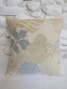 Cushion Cover, Cream, Blue, Pale Gold, Silky Chenille, Floral, Soft, 40cm (16") - Picture 1 of 11