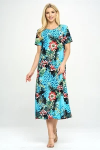 Travel Knit Dress, long A-Line S/S , Stretchy NO-IRON poly/span. #326 - Picture 1 of 2