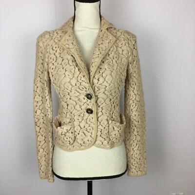 Chaqueta Blazer Nanette Lepore Aria Talla 2 Mujer Beige Encaje Manga Larga Bolsillos Foto 1 de 4