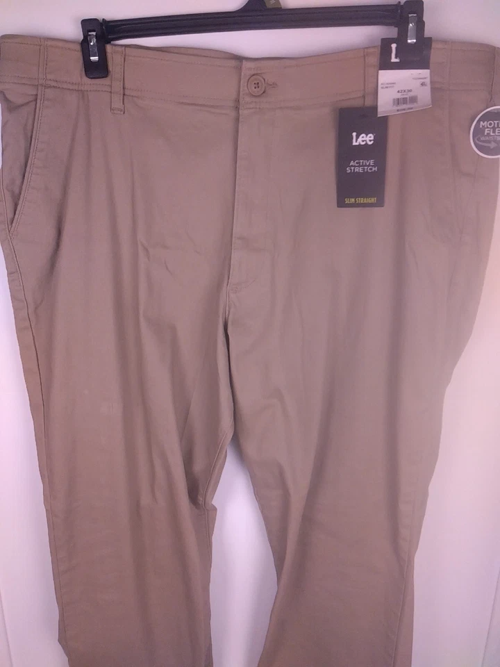 Lee Active Stretch Motion Flex Khaki Slim Fit Pants Size 42-30 - New. (CL)