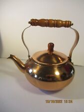 Vintage 1984 Copper Tea Kettle with Wooden Handle and Wooden Knob on Lid
