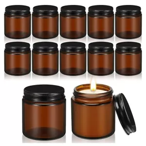 12 Pcs 4 Oz Glass Candle Jars with Lids Amber Round Candle Container Tins B7 - Picture 1 of 8