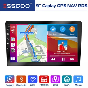 ESSGOO 9'' Wireless Carplay Android Auto Car Radio BT Touchscreen GPS Navigation - Picture 1 of 14