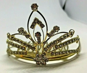 Vintage Gold Diamante Crystal Tiara Hair Band Clip Comb Hairband Bridal 1980' - Picture 1 of 7
