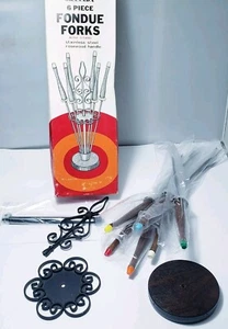Vintage 6 Stück Fondue Gabel Set & Ständer GRANADA Edelstahl & Palisander Japan - Bild 1 von 10