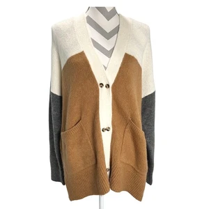 Madewell Colorblock Grandpa Cardigan Sweater Button Front Pockets Wool Blend L - Picture 1 of 8