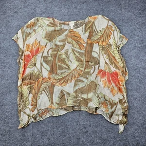 Chicos Poncho Blouse Womens S/M Sheer Floral Boho Lightweight Woven Tropical - Picture 1 of 5