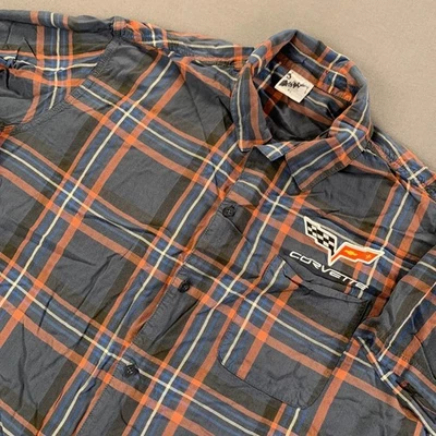 Camisa Corvette Para Hombres XL Azul Naranja Tartán Cuadros Abotonada Manga Corta Licenciada Foto 1 de 4