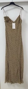 ZARA BROWN POLKA DOT FLOWING CAMISOLE MAXI DRESS WITH RAISED FLORAL SIZE L BNWT - Picture 1 of 9