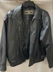 Members Only Mens Black Leather Long Sleeve Full-Zip Bomber Jacket Size Large - Picture 1 of 6