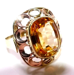 Anillo oro 585 oro amarillo oro rosa 4,70ct. Citrino talla 56 modificable 5,5 g vintage - Imagen 1 de 14