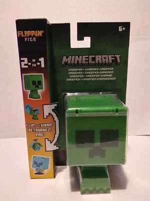 2024 Mattel Mojang Minecraft Flippin' Figs, Creeper + Charged Creeper. - Image 1 of 4