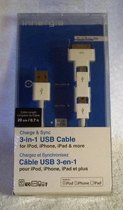 INNERGIE 3 IN 1 USB CABLE-CHARGE AND SYNC-IPHONE 4-S-IPOD-IPAD-MICRO USB-USB-NEW - Picture 1 of 4