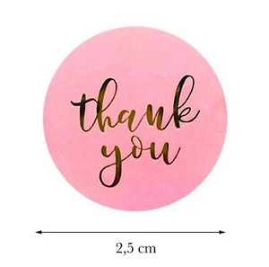 50 Rosa Aufkleber THANK YOU mit der Aufschrift in Gold DANKE rund 2,5 cm - Bild 1 von 4