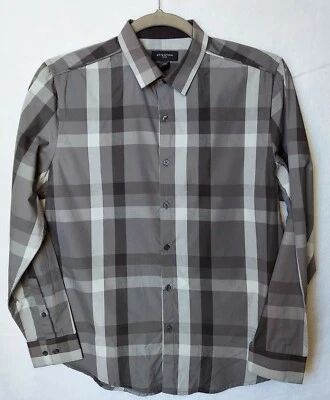 Attention Men's Button Up Shirt Size L Gray Plaid Long Sleeve  - Image 1 of 4