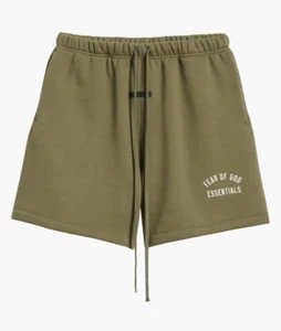 NWT Fear of God Essentials Cotton Blend Fleece Soccer Sweat Shorts MILITARYGreen - Picture 1 of 4