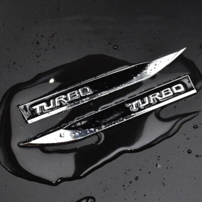 Pair Black 3D TURBO Logo Emblem Car Side Fender Badge Metal Sticker Accessories - Image 1 of 4